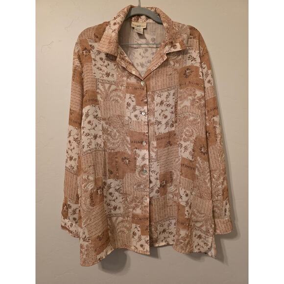 TravelSmith Tops - Brown Patchwork Button Up Shirt Vintage Style Paisley Oversized Large